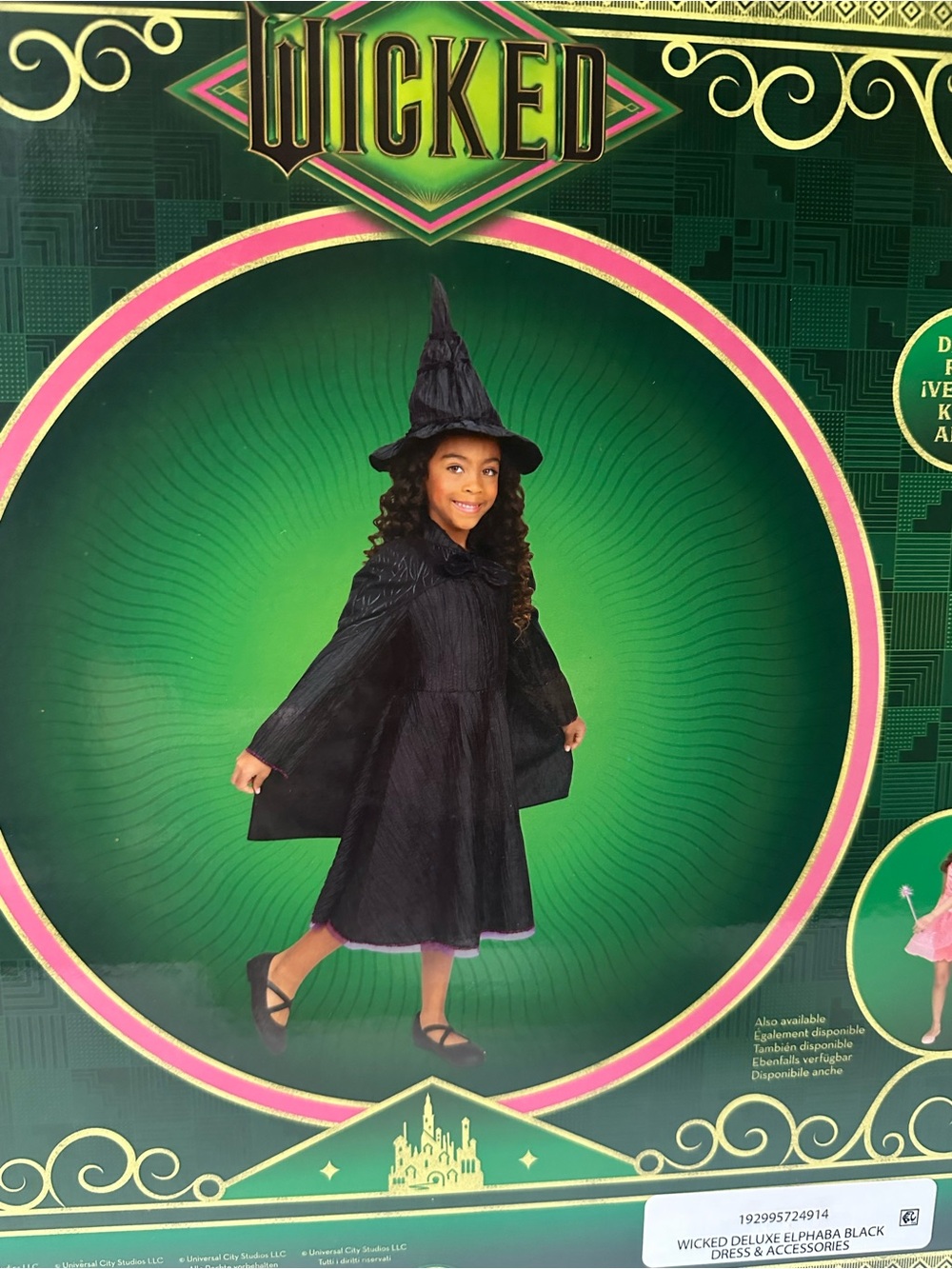 WICKED Elphaba Green & Black Witch Costume dress Up Halloween 🎃 dress cape hat